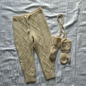 Children’s Handknit Cream Bottoms and Gloves